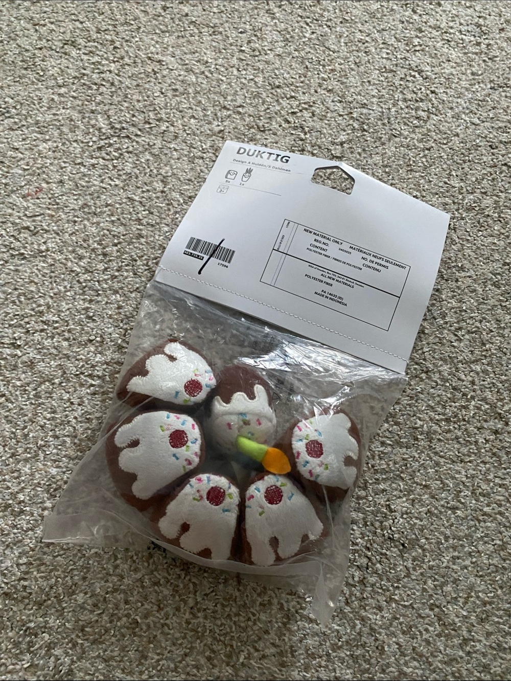 IKEA DUKTIG Plush Cupcake Set in Brown, White and Multicolor